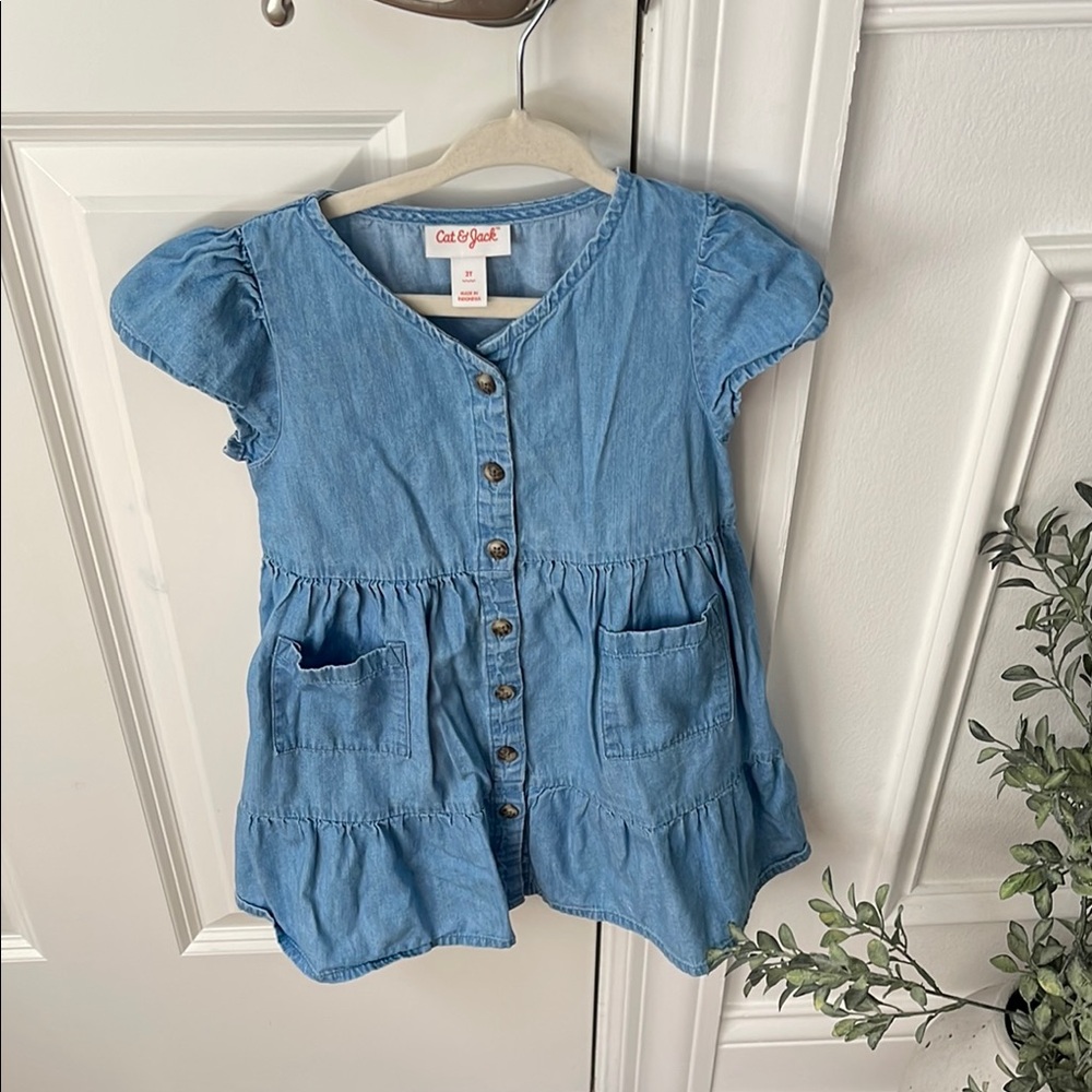 Cat & Jack Light Blue Button-Down Kids Dress